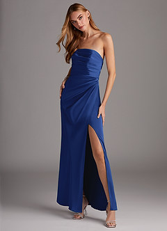 Azazie Lexie Robes de demoiselle d'honneur Robe Fourreau Convertible en Satin extensible Sans bretelle Bleu Roi image4