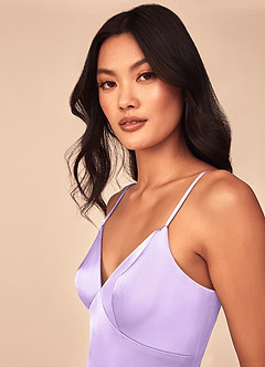 Azazie Dottie Bridesmaid Dresses Lilac A-Line Stretch Satin Dress image6