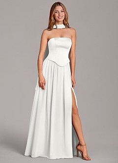 Azazie Cadence Bridesmaid Dresses White A-Line Corset Stretch Satin Convertible Dress image1