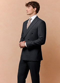 front Collins Charcoal Double Breasted Wool Blend Suit Jacket