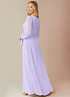 Azazie Leonia Bridesmaid Dresses Lilac A-Line Long Sleeve Chiffon Dress image2