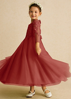 Azazie Precious Robe Demoiselle D'honneur Fillette Robe Trapèze en Tulle Dentelle Terracotta image5