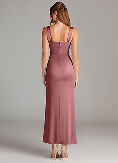 Azazie Denice Bridesmaid Dresses Amethyst Sheath Pleated Stretch Satin Dress image2