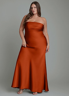 Azazie Saylor Jurken voor bruidsmeisjes Jurk van Stretch Satijn met Zeemeermin Strapless Paprika image11