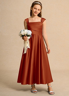 Azazie Bundle Junior Formal vestidos de niña de las flores Vestido de Pimenton de Satin Mate de Corte En A con Plisado image3