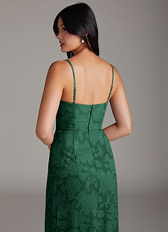 Azazie Maci Bridesmaid Dresses Dark Green Sheath Pleated Floral Burnout Dress image6
