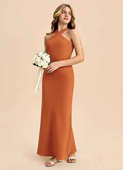 Azazie Doretta Junior Robe Fourreau en Mousseline de soie Plissée Cannelle image6