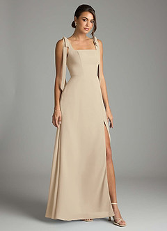 Azazie Debra Bridesmaid Dresses Champagne A-Line with Pockets Chiffon Convertible Dress image1