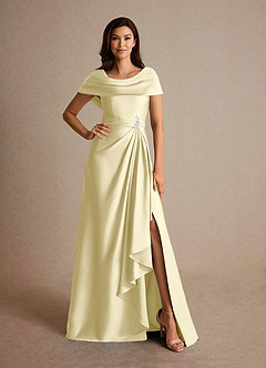 Azazie Branford Mother of the Bride Dresses Lemon Sorbet A-Line Pleated Stretch Satin Dress image5