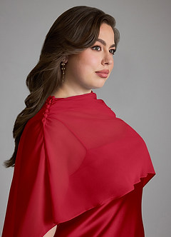 Azazie Jaleesa Bridesmaid Dresses Scarlet Sheath High Neck Stretch Satin Dress image16