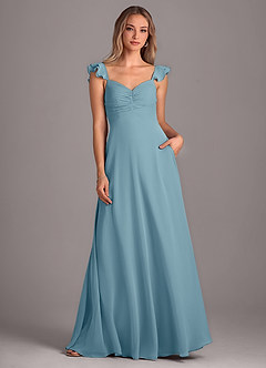 Azazie Kaylyn Robes de demoiselle d'honneur Robe Trapèze en Mousseline de soie Rayé Bleu Maussade image4