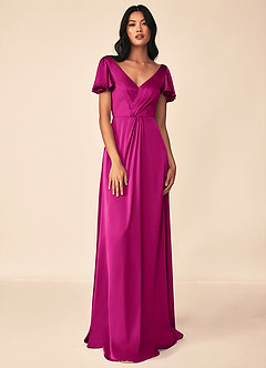 Azazie Soren Brautjungfernkleider A-Linie Plissee Stretch-Satin Kleider Fuchsia image1