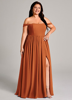 Azazie Calianna Bridesmaid Dresses Cinnamon A-Line Off the Shoulder Chiffon Convertible Dress image13