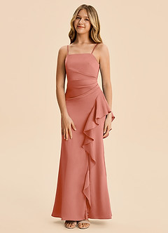 Azazie Lyla Junior Salmon Pink Mermaid Pleated Stretch Satin Dress image5