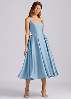 Azazie Amalie Bridesmaid Dresses Powder Blue A-Line Pleated Stretch Satin Dress image1