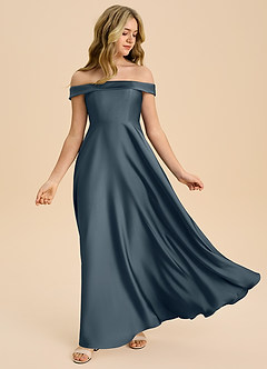 Azazie Sissy Junior Abito A-Line in Raso Elasticizzato a Spalla Scoperta Crepuscolo image5