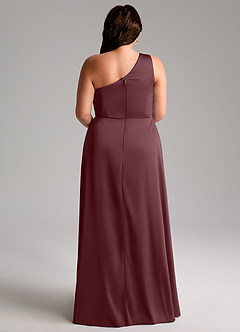 Azazie Brooke Bridesmaid Dresses Sangria A-Line One Shoulder Stretch Satin Dress image9