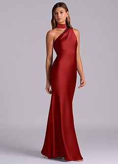 Azazie Seona Robes de demoiselle d'honneur Robe Sirène en Satin extensible Une épaule Grenade image5