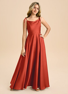 Azazie Popsy Junior Rust A-Line Bow Stretch Satin Dress image8