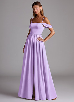 Azazie Calianna Bridesmaid Dresses Lilac A-Line Off the Shoulder Stretch Satin Convertible Dress image3