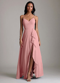 Azazie Naeem Bridesmaid Dresses Dusty Rose A-Line V-Neck Ruffle Chiffon Dress image1