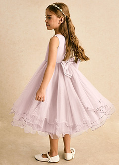 Azazie Lass Robe Demoiselle D'honneur Fillette Robe Trapèze en Tulle Nœud Rose Pâle image3