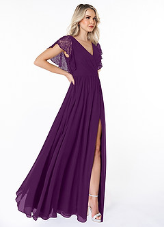 Azazie Zella Bridesmaid Dresses Grape A-Line Lace Chiffon Dress image4