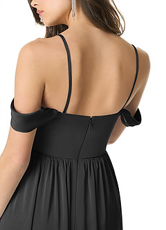 Azazie Morana Vestidos de damas de honor Vestido de Negro de Satén Elástico de Corte en A Convertible con Vestidos sin tirantes image9
