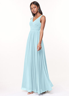 Azazie Keyla Bridesmaid Dresses Cloud Blue A-Line V-Neck Pleated Chiffon Dress image2