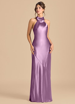 Azazie Velli Brudtärnklänningar Klä av Tubklänning i Metallisk satin Hög hals Blåregn image2