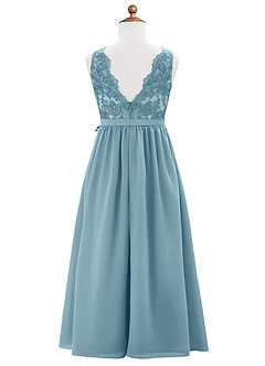 Azazie Elly Junior Moody Blue A-Line Lace Chiffon Dress image7