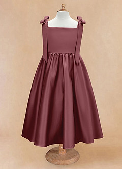 Azazie Chelsie Blumenmädchenkleider A-Linie Schleifen Matte Satin Kleid Wüstenrose image5