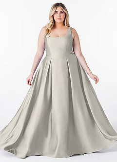 Azazie Neve Vestidos de damas de honor Vestido de Guijarro de Satén Elástico de Princesa con Con bolsillos image10
