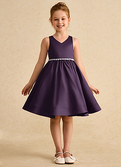 Azazie Julietta Flower Girl Dresses Plum Ball-Gown Convertible Tulle Dress image9