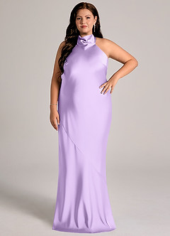 Azazie Velli Abiti da Damigella Abito Sirena in Raso Elasticizzato Collo Alto Lilla image8