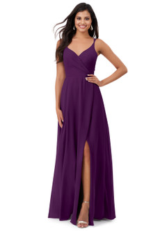 Azazie Lennon Bridesmaid Dresses Grape A-Line Lace Chiffon Dress image1