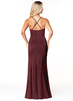 Azazie Marzia Bridesmaid Dresses Cabernet Sheath Cowl Pleated Stretch Satin Dress image2