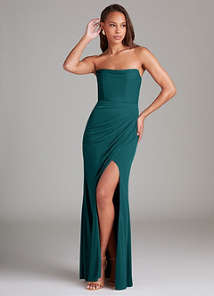 Azazie Leonis Bridesmaid Dresses Peacock Sheath Strapless Mesh Convertible Dress image1