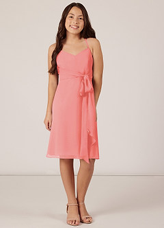 Azazie Doll Junior Coral A-Line Bow Chiffon Dress image1