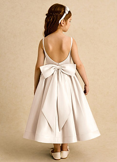 Azazie Babs Flower Girl Dresses White Alabaster Ball-Gown Pleated Matte Satin Dress image6