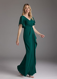Azazie Song Mother of the Bride Dresses Pine Mermaid V-Neck Pleated Stretch Chiffon Dress image2