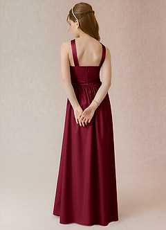 Azazie Jiya Junior Burgundy A-Line Pleated Stretch Satin Dress image2