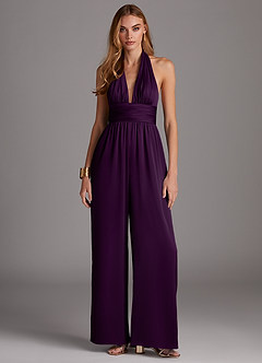 Azazie Oli Bridesmaid Dresses Grape Pleated Stretch Satin Jumpsuit image3
