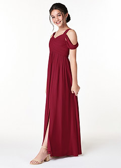 Azazie Lianne Junior Abito A-Line in Chiffon a Spalla Scoperta Borgogna image3