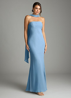 Azazie Saylor Vestidos de damas de honor Vestido de Azul Acero de Gasa de Corte Sirena con Sin tirantes image1