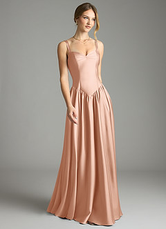 Azazie Evadina Suknie dla druhen Linia A Gorset Satyna elastyczna Do ziemi Sukienka image1