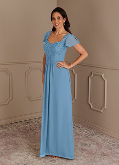 Azazie Gwenyth Mother of the Bride Dresses Steel Blue A-Line Lace Chiffon Dress image4