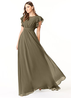 Azazie Daphne Modest Bridesmaid Dresses A-Line Ruffled Chiffon Floor-Length Dress image3