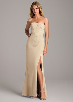 Azazie Chantel Bridesmaid Dresses Champagne Sheath Strapless Chiffon Convertible Dress image3