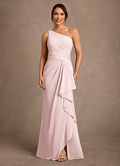 Azazie Floy Mother of the Bride Dresses Blushing Pink Sheath One Shoulder Chiffon Dress image1